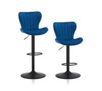 TUKAILAI Set di 2 sgabelli da bar in velluto, regolabile in altezza, girevole a 360°, con schienale, poggiapiedi, telaio in metallo, moderno a forma di ciotola, per cucina, bar, blu