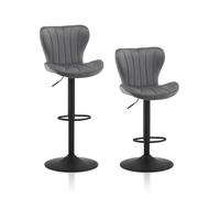 TUKAILAI Set di 2 sgabelli da bar in velluto, regolabile in altezza, girevole a 360°, con schienale, poggiapiedi, telaio in metallo, moderno a forma di ciotola, per cucina, bar, grigio