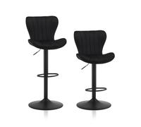 TUKAILAI Set di 2 sgabelli da bar in velluto, regolabile in altezza, girevole a 360°, con schienale, poggiapiedi, telaio in metallo, moderno a forma di ciotola, per cucina, bar, colore nero