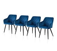 TUKAILAi Set di 4 Sedie da Pranzo Imbottite in Velluto, Sedie Cucina con Gambe in Metallo, Ergonomica Poltrona Imbottite Moderne per Sala da Pranzo Soggiorno Salotto Ufficio (Blu)