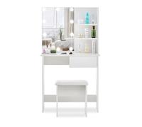 TUKAILAi Toeletta Trucco con Luci LED e Sgabello, Tavolo da Trucco con Specchio Tre Lati, Postazione Make-up Bianco Moderno con 1 Grand Cassettis e 2 Mensoles Camera da Letto