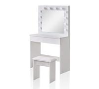 TUKAILAi Toeletta Trucco con Luci LED e Specchio, Toeletta Trucco Salvaspazio con un Grande Cassetto, Tavolo da Toeletta con Sgabello Postazione Make Up Design Bianco Moderno