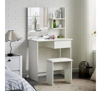 TUKAILAi Toeletta Trucco con Sgabello, Tavolo da Trucco con Specchio Tre Lati, Postazione Make-up Bianco Moderno con 1 Grand Cassettis e 2 Mensoles Camera da Letto