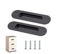 TUKEVA 2 Pcs Maniglia ovale incasso per porta scorrevole Tiranti ovali da incasso per porte scorrevoli Maniglia Incasso per Porta Scorrevole con viti di montaggio per Cassetti Armadio (Nero, 147 mm)