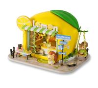 TuKIIE Kit fai da te in miniatura con mobili, scala 1:100, mini casa delle bambole in legno, angolo libro, per bambini, adolescenti, adulti (negozio di bevande Limon)