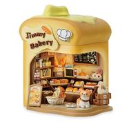 TuKIIE Kit fai da te in miniatura per casa con mobili, scala 1:100, mini casa delle bambole in legno, angolo libro e movimento musicale per bambini, adolescenti e adulti (negozio di panetteria)