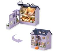 TuKIIE Kit fai da te in miniatura per casa delle bambole con mobili, scala 1:32, stanza creativa aperta e chiusa, mini casa delle bambole in legno, per bambini, adolescenti e adulti (Happy House)