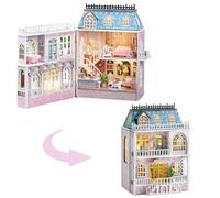 TuKIIE Kit fai da te in miniatura per casa delle bambole con mobili, scala 1:32, stanza creativa aperta e chiusa, mini casa delle bambole in legno, per bambini, adolescenti, adulti (castello