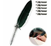 TUKNN Penna Piuma, Penna con Piuma, con 5 Pennini di Ricambio, Verde