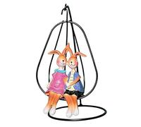 TUKRKRS 19cm Resin Rabbit Couple Hanging Statue - Whimsical Teardrop Swing Bunny Figurine for Fairy Garden - Pastoral Animal Decor for Patio Balcony Window Sill