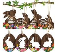 TUKRKRS 24-Piece Easter Bunny Ornaments - Wooden Hanging Easter Decorations with Openwork Bunny And Egg Designs, Country Farmhouse Spring Decorations(24pcs)