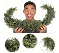 TUKRKRS 6FT Norfolk Pine Christmas Garland with Lights - Real Touch Artificial Cedar Garland for Fireplace, Stair Railing, Doorway, Indoor Outdoor Xmas Decorations, Classic Winter Greenery Decor