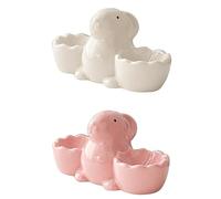 TUKRKRS Ceramic Bunny Egg Cup Holder Set of 2 Pink And White Rabbit Porcelain Hard Boiled Egg Stand Breakfast Server for Easter Decor Kitchen Table Centerpiece Gift