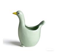 TUKRKRS Cute Ceramic Duck,Cup Holder Funny Goose Figurine Hard Boiled Egg Stand Porcelain Breakfast Serveware Makeup Sponge Holder Air Plant Container Gift (White/Green)(Green)