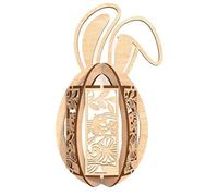 TUKRKRS Easter Wooden Bunny Lantern Hollow Rabbit Silhouette Tabletop Decor 7" Miniature Handcrafted Wood Lantern Frame for Spring Party, Garden Office - Whimsical DIY Candle Shade(Option C)