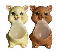 TUKRKRS Funny Cat Egg Cup Holder for Soft Boiled Eggs Hand-Painted Ceramic Kitten Figurine with Open Mouth Cute Breakfast Stand Novelty Gift for Cat Lovers Women Men (White/Yellow)(Yellow+Brown)