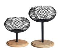 TUKRKRS Modern Farmhouse Candle Holder Decor - Romantic Black Wire Lantern with Wood Base - Aesthetic Tea Light Centerpiece for Wedding Dining Table Living Room (Boho Style)