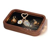 TUKRKRS Mother’s Day Gift Compact Walnut Jewelry Tray, 5.5x3.5x0.7 Inch Solid Wood Holder, Black Velvet Lining for Rings Earrings, Perfect for Small Spaces, Gift Box(Nero)