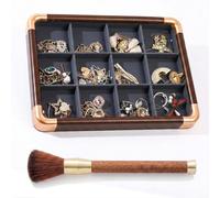 TUKRKRS Mother’s Day Gift Stackable Jewelry Organizer Tray, Leather Case with Soft Brush, Multiple Sections for Mom’s Rings Earrings, A Place for Her Treasures(12-slot tray)