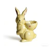 TUKRKRS Set of 2 Hand-Painted Ceramic Easter Bunny Egg Holders Cute Rabbit Figurine with Egg Backpack Porcelain Breakfast Cup Stand Spring Table Decor Gift (White & Yellow)(Bianco)