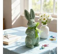 TUKRKRS Set of 3 Green Easter Bunny Decorations - Vivid Foam Rabbit Figurines with Ribbons, Spring Garden Themed Table Ornament for Easter Egg Hunt, Patio Living Room Decor(Green Rabbit)