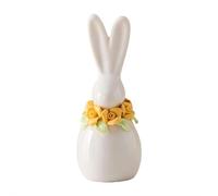 TUKRKRS White Ceramic Bunny Figurine with Rose Collar - 5.4" Elegant Porcelain Rabbit Statue for Easter Table Decor - Minimalist Spring Animal Sculpture for Shelf, Mantel Entryway(E)