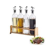 TUKRPQMRI Dispenser da 500 ml di aceto e olio con supporto in legno, bottiglia di vetro for olio, versatore for aceto a tenuta stagna, ampolla for salse, ampolle/90