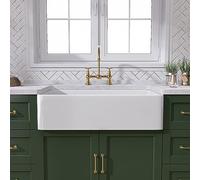 TUKTUK Lavello da fattoria bianco da 76,2 cm, in argilla refrattaria, grembiule anteriore, lavello da cucina a vasca singola, profondo, reversibile, resistente, facile da pulire, con kit di accessori