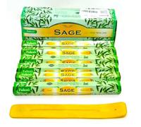 Tulasi Bacchette di Incenso Salvia, 120 pezzi con supporto, verde e oro. Sage