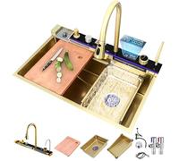 TULAZOU - Lavello da cucina, lavello in acciaio inox T304, lavello da cucina multifunzionale, lavandino a cascata, lavello da incasso con rubinetto digitale multifunzionale e vari accessori (75 x 45