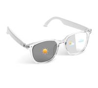 Tulbeys Smart Glasses da Donna, Occhiali Bluetooth con Lente fotocromatica, Controllo Touch, Assistente vocale per Suono Chiaro, Montatura Trasparente e Archetto Bianco