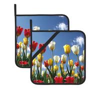 Tulip Field Printing - Presine quadrate resistenti al calore (set di due), 20,3 x 20,3 cm, tessuti di qualità, antiscottatura e facili da pulire