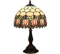 Tulip Flower Lamp Stained Glass Table Lamp Tulip Desk Reading Task Piano Light Nightlight, W12 H19 Pink Blue Glass Globe Metal Base for Lover Living Room Bedroom Bedside Study Office