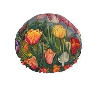 Tulip Garden Shower Caps Donne Riutilizzabili Grande Cuffia Doccia Uomo Quickdry Cura Capelli Lunghi Brevi Bagno Bambini