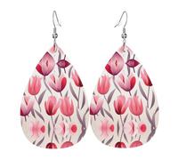 Tulip Illustration orecchini in pelle stampata a doppia faccia int e forma di gocce d'acqua, creativo, leggero e romanzo, colori vivaci e vivaci.