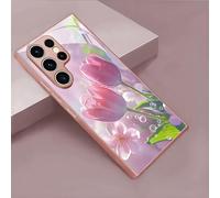 Tulip Pattern Hard Case for Samsung, Cute Tulip Pattern Hard Case, Anti-Scratch Protective Cases for Samsung S21/22/23/24/25/26 Series (Pink,S24 FE)