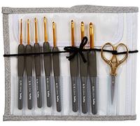 Tulip TEG-002 Crochet Hook, Alluminio Plastica, Gold, Grey, Geschlossen: 17cm x 9cm / Geöffnet: 31,5cm x 17cm