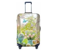 Tulip Window View Foresta Cielo Sfondo Elastico Viaggio Bagagli Copertura Valigie Protector Stampa Valigia Copertura Bagagli Anti-Graffio, Nero , XL