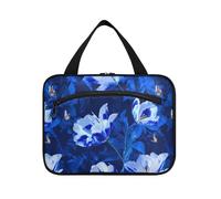 Tulipa Flowers Royal Blue appeso borsa da viaggio da donna con gancio, custodia essenziale di design per articoli da toeletta per crociera viaggio viaggio bolsa para maquillaje M, Tulipa Fiori Blu