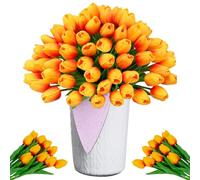 Tulipani Artificiali, 12 Pezzi Fiori Finti di Tulipani, Artificiale Tulipani in Lattice, Artificiali Tulipani con Foglie, for Matrimonio, Festa, Composizioni Floreali, Bouquet da Sposa (Arancia)