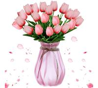 Tulipani Artificiali, 12 Pezzi Fiori Finti di Tulipani, Artificiale Tulipani in Lattice, Artificiali Tulipani con Foglie, for Matrimonio, Festa, Composizioni Floreali, Bouquet da Sposa (Rosa)