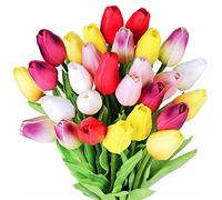 Tulipani artificiali, 28 tulipani artificiali, tulipani artificiali, realistici, in poliuretano, per Pasqua, primavera, ghirlande, bouquet da sposa, centrotavola, composizione floreale, decorazione da