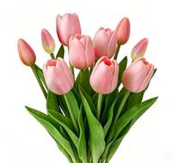 Tulipani artificiali come veri, 10 tulipani artificiali rosa con 6 tulipani e 4 boccioli di tulipani, realistici al tatto, 42 cm, bouquet di tulipani artificiali per vasi, primavera, matrimonio