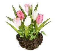 Tulipani artificiali nel nido, 25 cm, fiori artificiali a forma di pappagallo, decorazione primaverile, decorazione pasquale, centrotavola, fiori di seta come veri tulipani artificiali, decorazione da