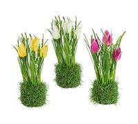 Tulipani artificiali nel nido d'erba, 20 cm, set di 3 fiori artificiali di seta, decorazione pasquale pasquale, fiori primaverili, decorazione primaverile, decorazione primaverile, decorazione