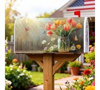 Tulipani - Coperture magnetiche per cassetta postale, con margherite rustiche, farfalle, primaverili, arancioni, protezione per la decorazione esterna del cortile, 53 x 64 cm