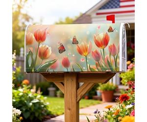 Tulipani - Coperture magnetiche per cassetta postale, motivo primaverile, floreale, farfalla, fiore, primavera, pesca, protezione per la posta per la casa e il giardino, 45,7 x 53,3 cm