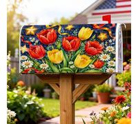 Tulipani - Coperture magnetiche per cassette postali, con crisantemi vibranti, stelle, colore rosso, per esterni, decorazione da giardino, cortile, 45,7 x 53,7 cm