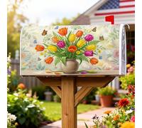 Tulipani - Coperture magnetiche per cassette postali, motivo floreale primaverile con farfalle, copertura per cassetta della posta gialla per la decorazione della porta d'ingresso, 45,7 x 53,7 cm