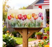 Tulipani - Coperture magnetiche per cassette postali, motivo primaverile, motivo floreale, api, erba, primavera, pesca, decorazione per la casa e il giardino, 45,7 x 53,3 cm